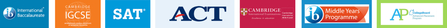 IB, Cambridge IGCSE, SAT, ACT, Cambridge International, IB MYP and AP CollegeBoard accreditation logos